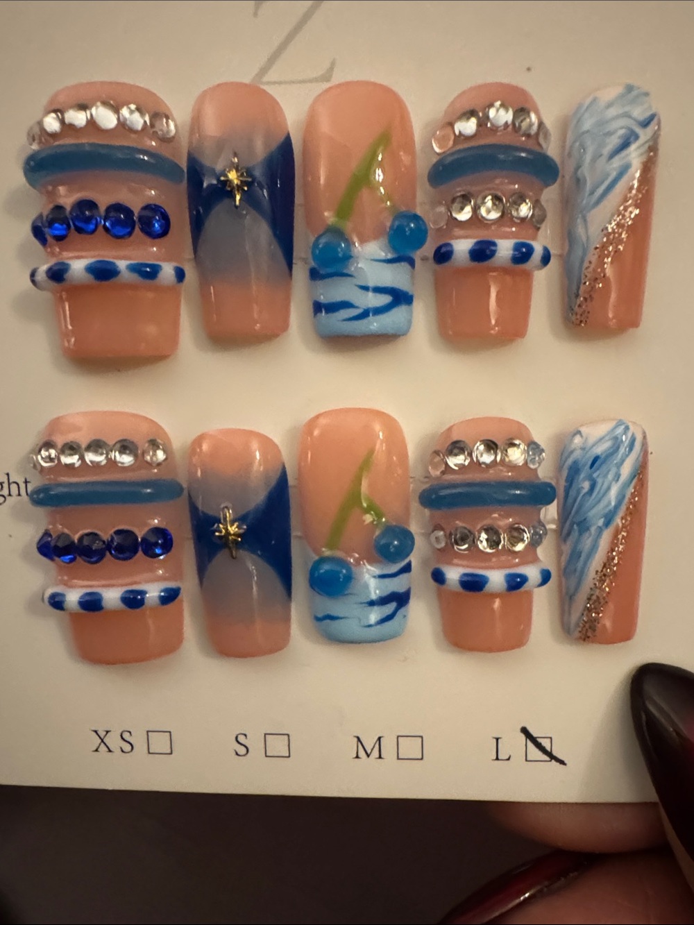 Luxury Blue Nude 3D Rhinestone Press-On Nails (Square)